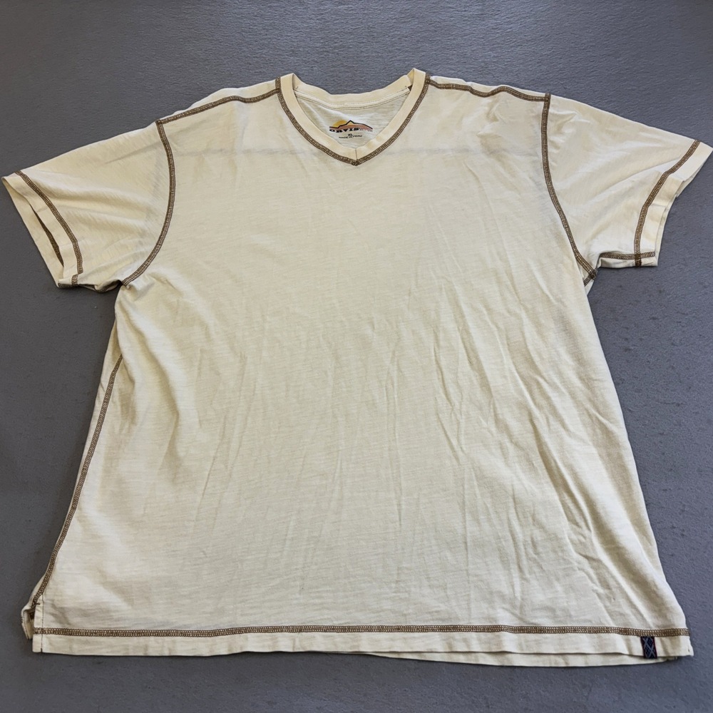 Orvis T-Shirt Mens XL Cream Excellent V-Neck Contrast Stitch Cotton Casual Top
